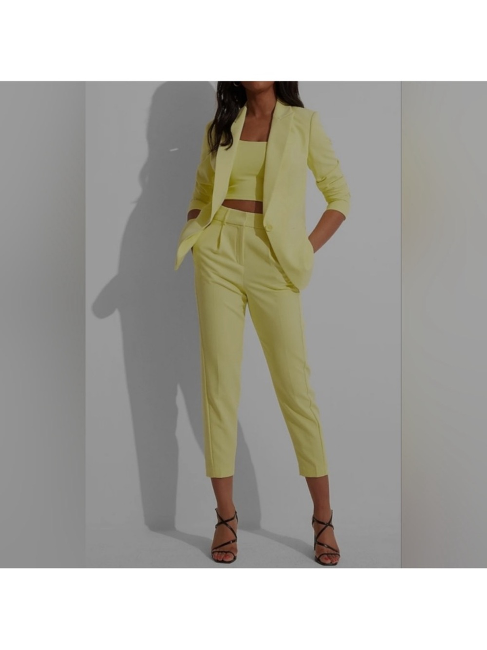 Express Bright Yellow High-Waisted Cropped Trousers - Picture 4 of 8